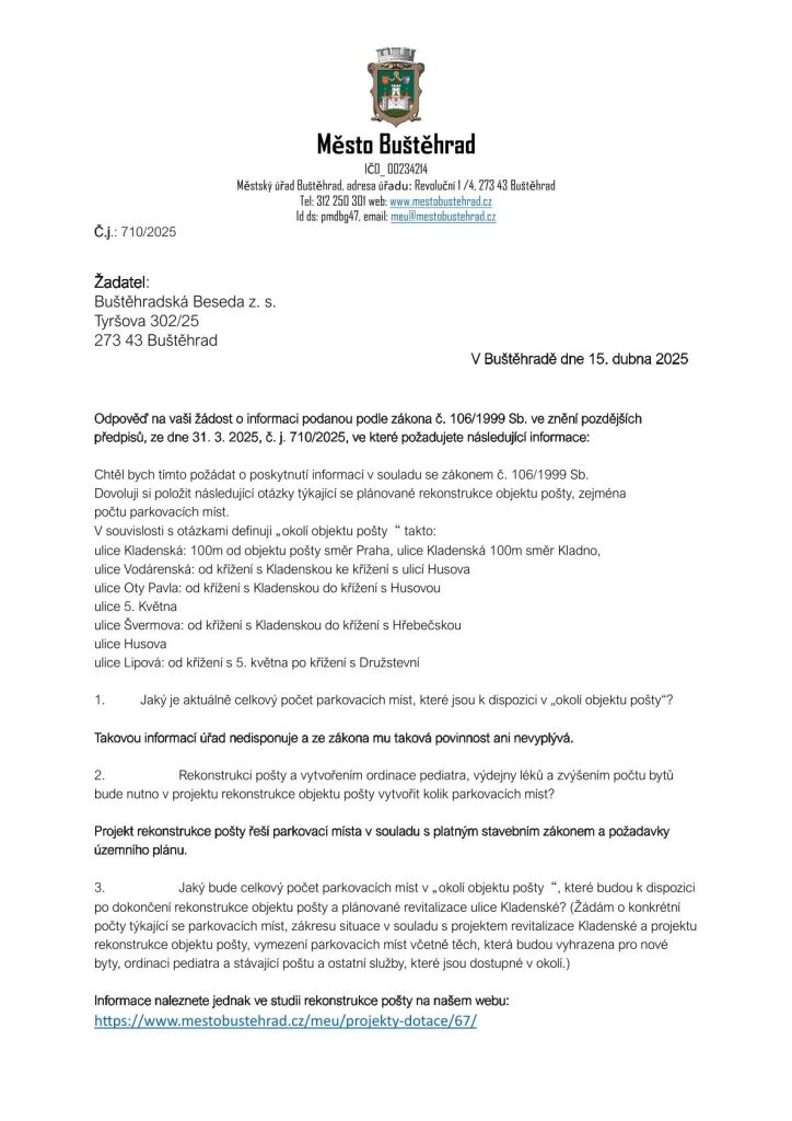 Buštěhrad 106 Odpověď parkování Kladenská